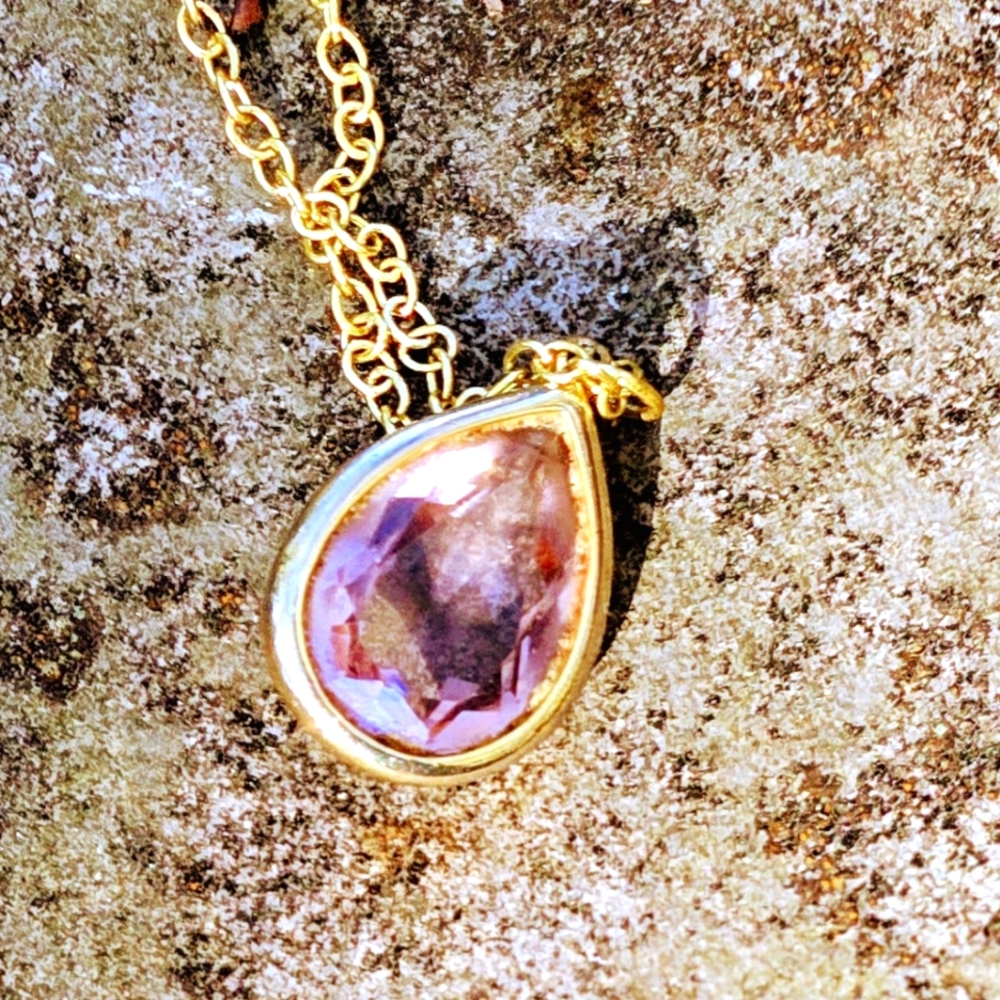 Amethyst Teardrop Pendant On 18KT GF Chain Necklace 20"